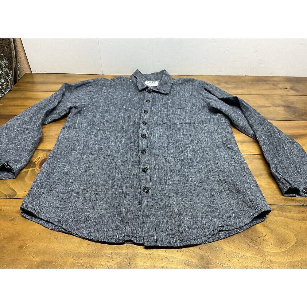 Flax by Jeanne Engelhart Button Shirt Jacket Blue Linen Lagenlook Top Petite - Picture 3 of 8